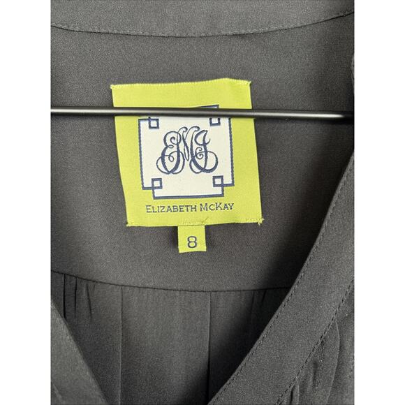 Elizabeth McKay Pleated Blouse 8 Black Women's Silk Blend Gold Button 3/4 Sleeve - Picture 6 of 13